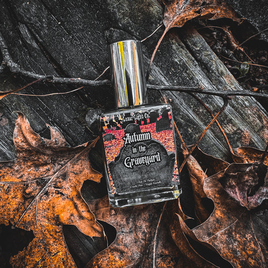 Autumn in the graveyard perfume oil with fall leaves